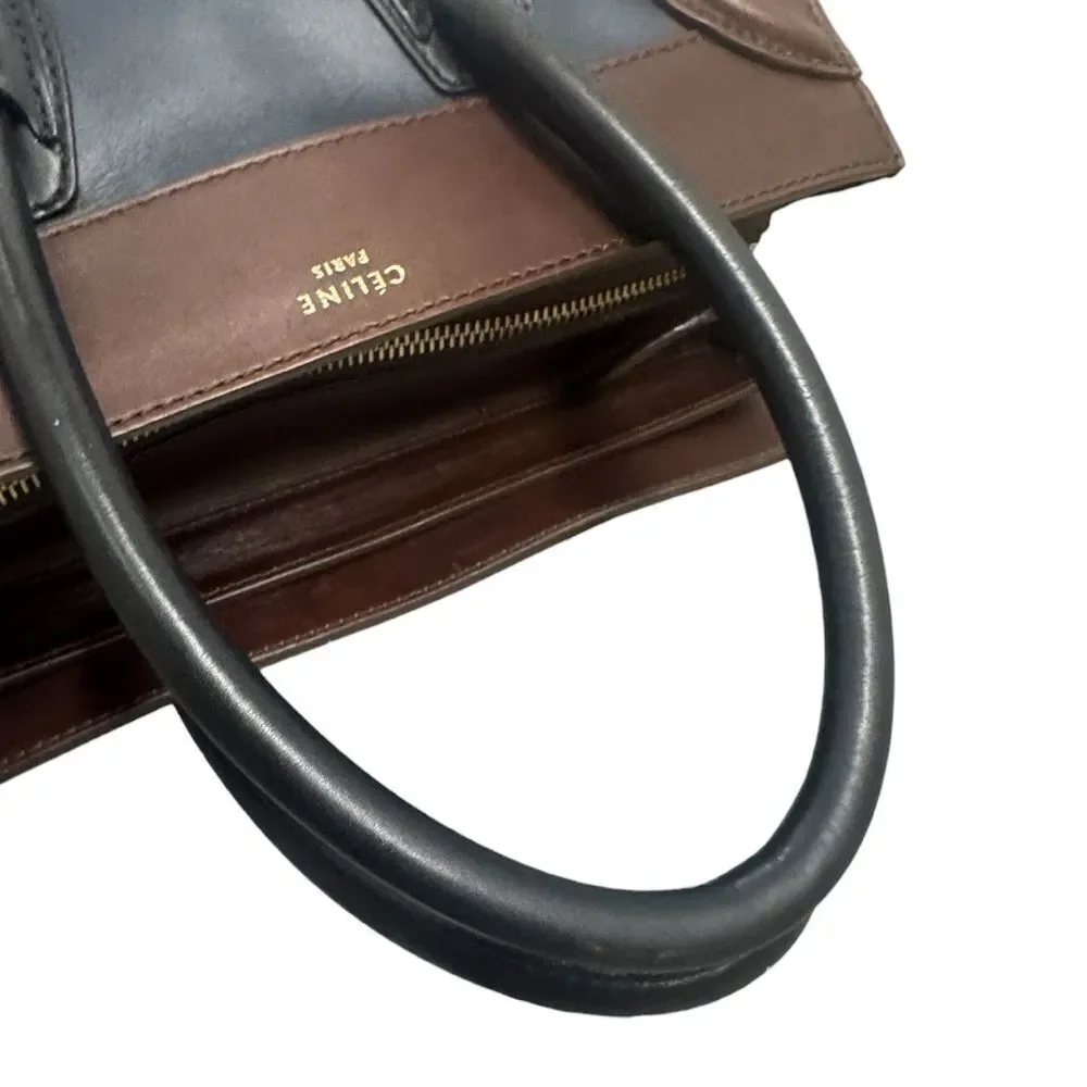 Celine Tricolor Navy Blue Brown & Black Mini Luggage Tote Bag Auth